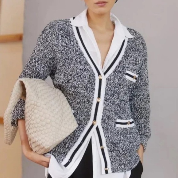 Maeve Anthropologie Tweed Boyfriend Cardigan Preppy Knit Classic Sweater Size XS - Picture 2 of 12